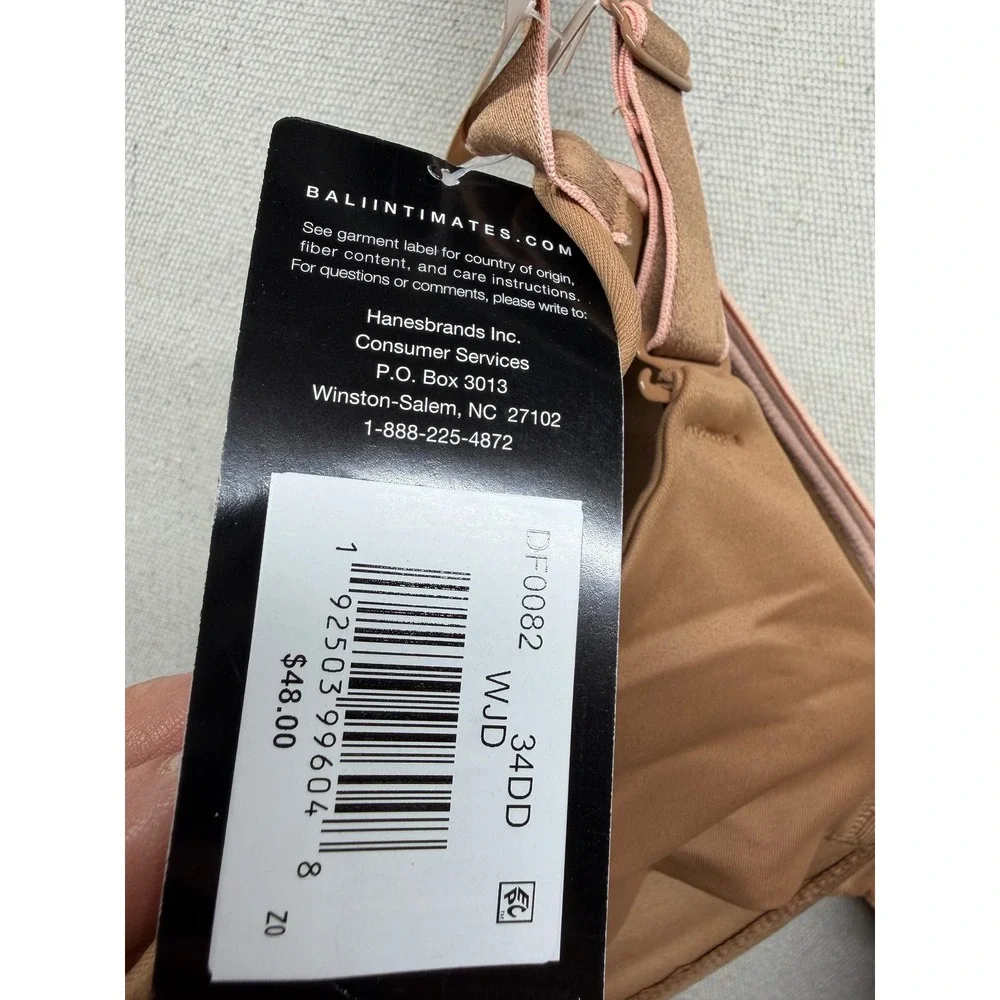 Bali One Smooth U Lift Underwire‎ Bra 34DD Tan DF0082 Convertible Straps NWT